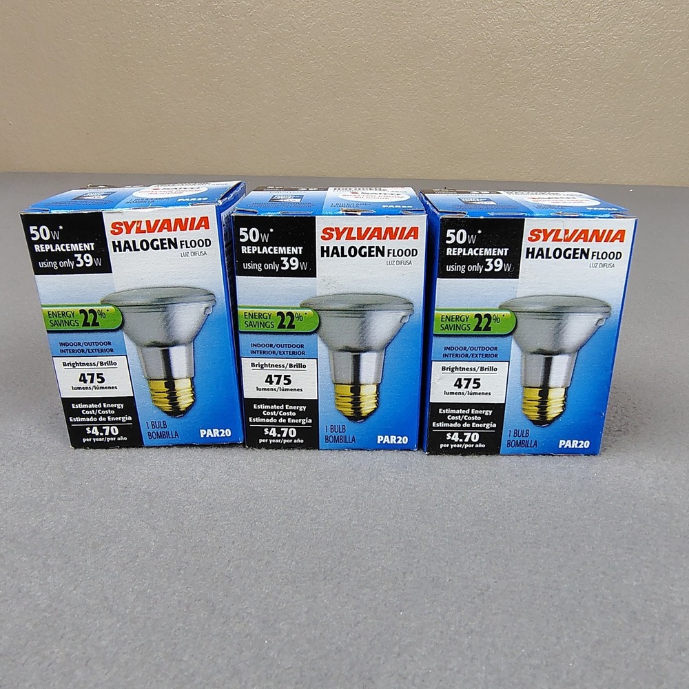 Sylvania 50 Watt Par 20 Flood Light Bulb 30⁰ Angle 475 Lumens Warm Lot Of 3 New